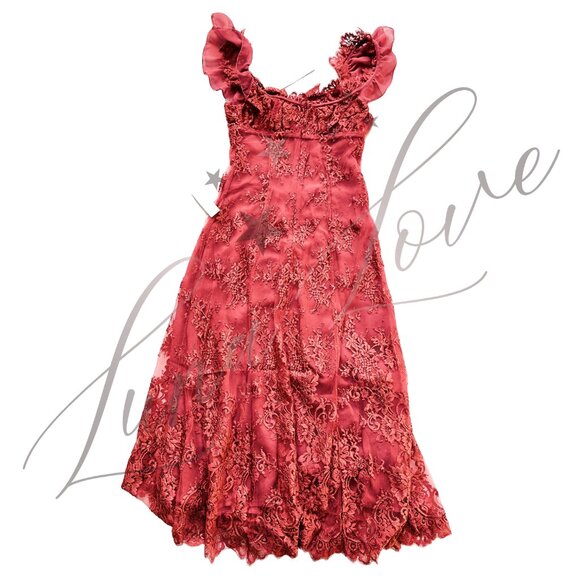 FOR LOVE & LEMONS Holiday Lace Midi Dress In Pink NWT - Picture 9 of 13